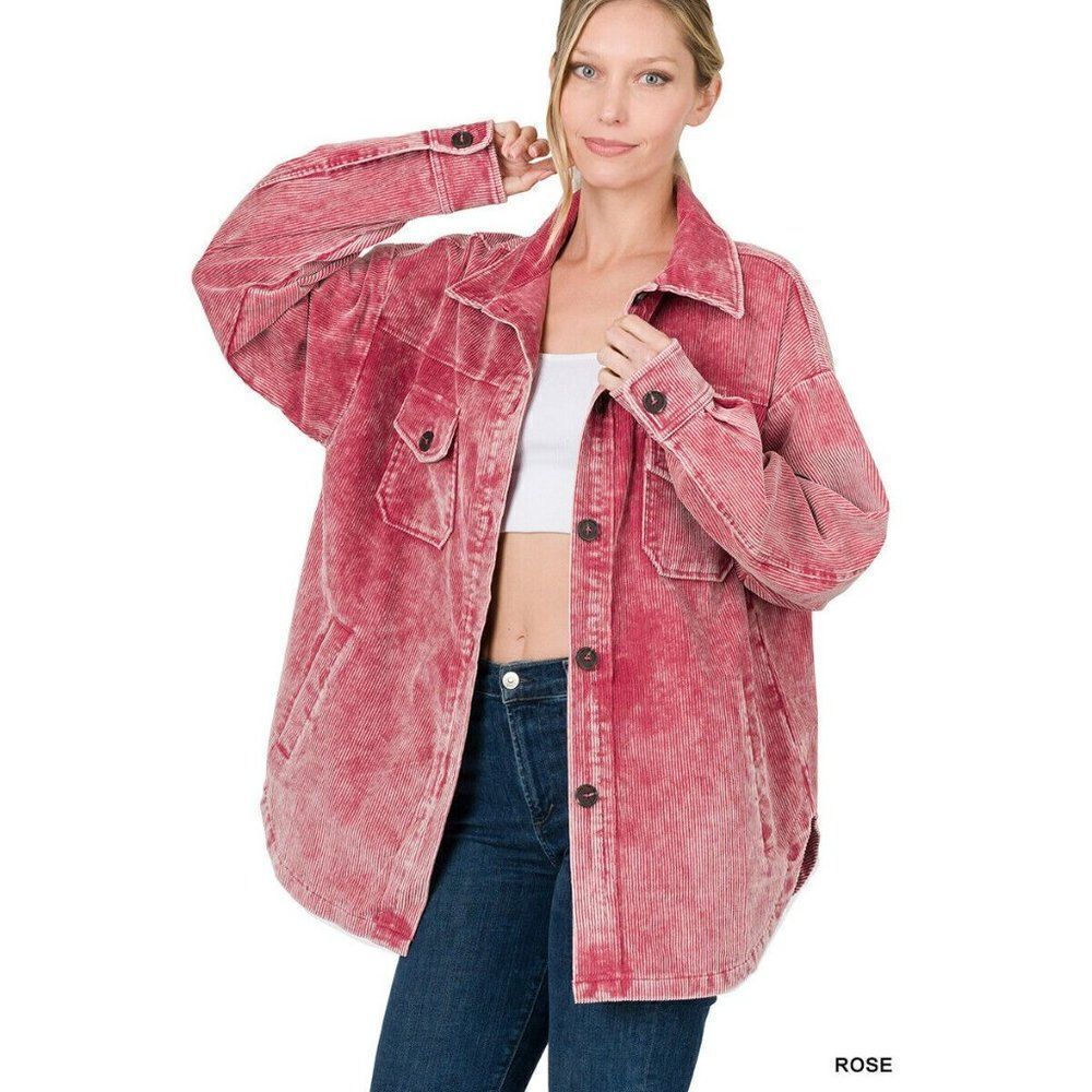 Zenana Corn Maze Vintage Washed Corduroy Shacket in Rose Pink S-XL QJW-1107D4 - Picture 8 of 8